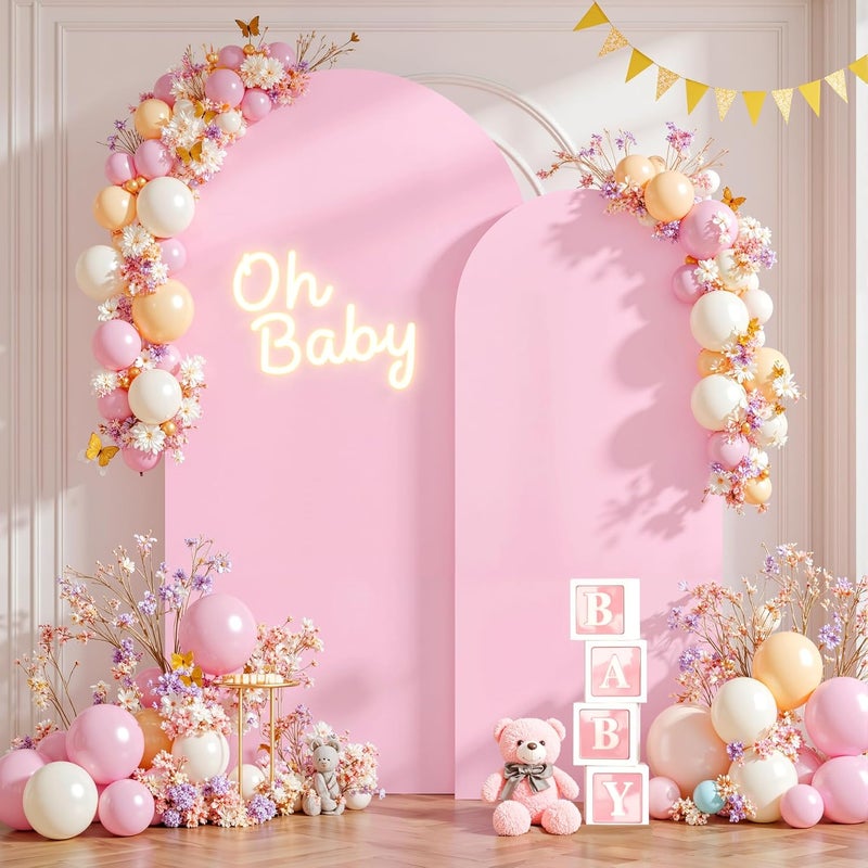 Suppromo Pink and Hot Pink Arch Cover 2 Set - 7.2FT and 6FT Arch Backdrop Cover Spandex Fitted Wedding Arch Stand Covers for Baby Shower Girls Birthday Party Photo Balloon Arch Covers Stretchy Backdrop - Image 3